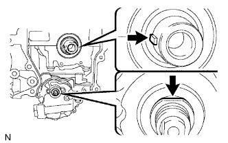 Установите коленчатый вал двигателя 1AZ-FE так, чтобы его шпонка заняла горизонтальное положение слева.