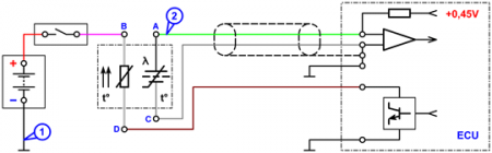 Схема подключения осциллографа к датчику кислорода