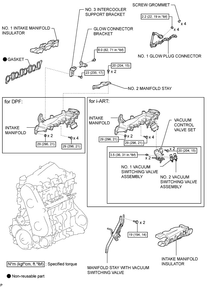 Hilux. Tgn26, 36 Kun25, 26, 35, 36 Ggn25.1Kd-Ftv Intake Exhaust.Intake System (W/O Glow Plug Controller).Intake Manifold (W/ Glow Plug Controller) Components