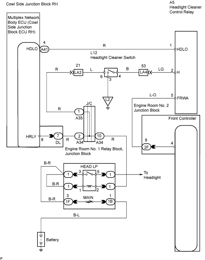Lexus Gs430, Gs300. Uzs190 Grs190.Wiper And Washer.Wiper And Washer System.Wiper And Washer System  Headlight Cleaner Switch Circuit