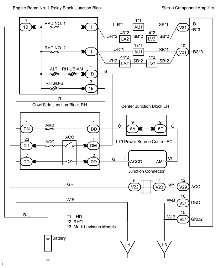 Lexus Gs430, Gs300. Uzs190 Grs190.Navigation.Navigation System.Navigation System  Stereo Component Amplifier Power Source Circuit