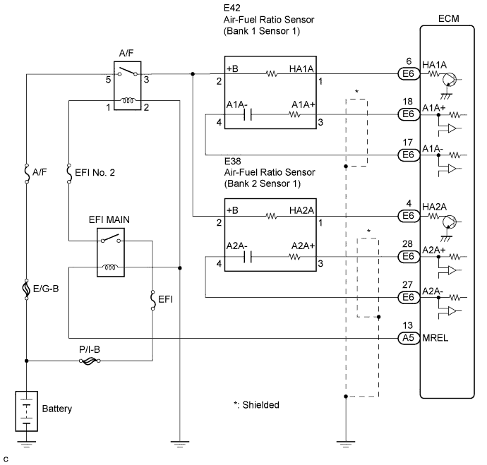 Diagnostic trouble code P2195 P2196 P2197 P2198 4GR-FSE Engine. Wiring diagram