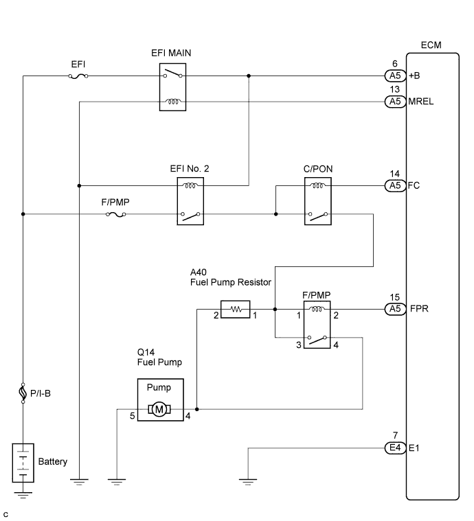 Codigo de problema de diagnostico P0230 Motor 4GR-FSE.  Diagrama de cableado