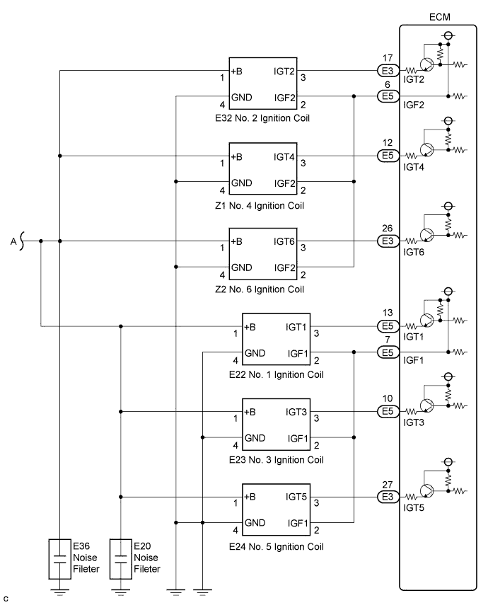 Diagnostic trouble code P0351 P0352 P0353 P0354 P0355 P0356 4GR-FSE Engine. Wiring diagram