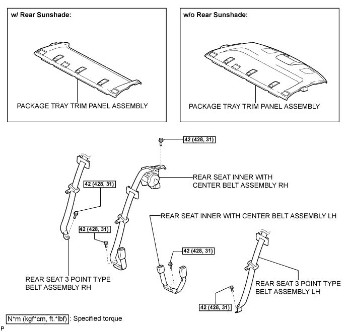 Lexus Is250, Is220D. Gse20 Ale20.Seat Belt.Occupant Detection Sensor (For Manual Seat).Rear Seat Inner Belt Assembly  Components