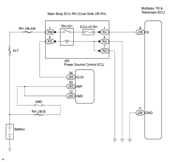 Lexus Is250, Is220D. Gse20 Ale20.Steering Column.Steering System.Power Tilt And Power Telescopic Steering Column System  Ig Power Source Circuit