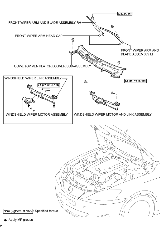 Lexus Is250, Is220D. Gse20 Ale20.Wiper And Washer.Wiper And Washer System.Front Wiper Motor  Components