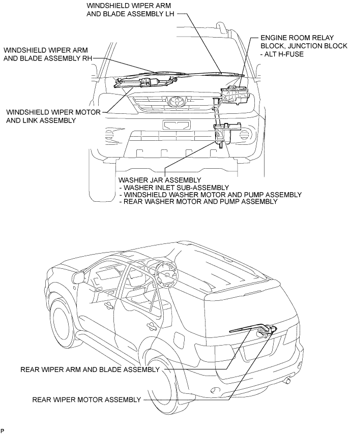 Toyota Fortuner. Ggn50, 60 Kun51, 61 Tgn51 Lan50.Wiper And Washer.Wiper And Washer System.Wiper And Washer System  Parts Location