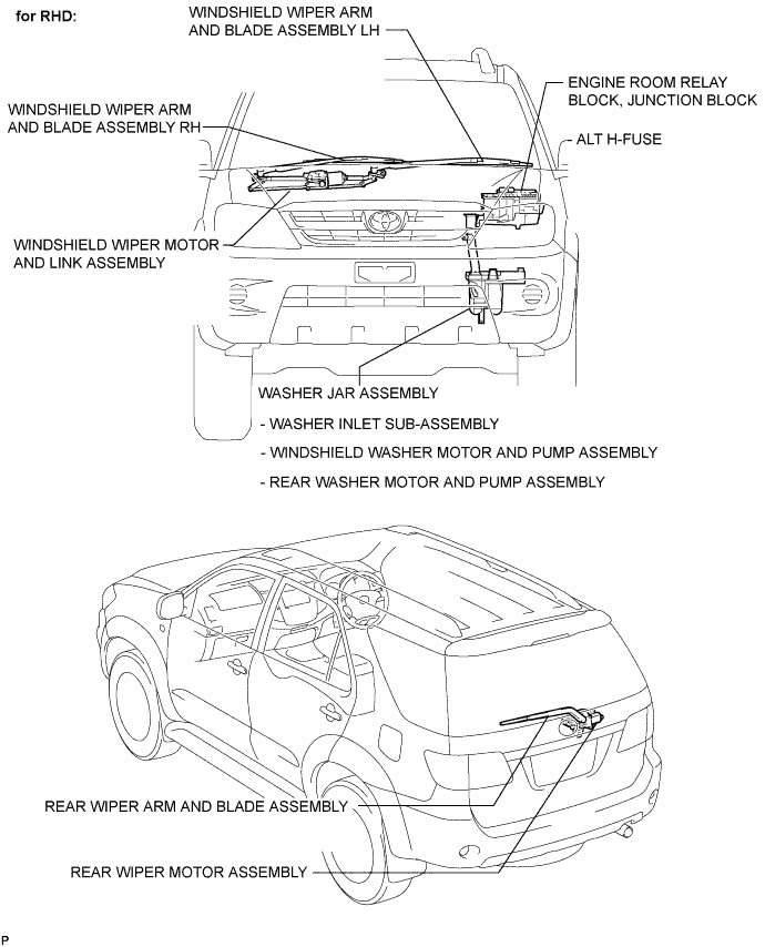 Toyota Fortuner. Ggn50, 60 Kun51, 61 Tgn51 Lan50.Wiper And Washer.Wiper And Washer System.Wiper And Washer System  Parts Location