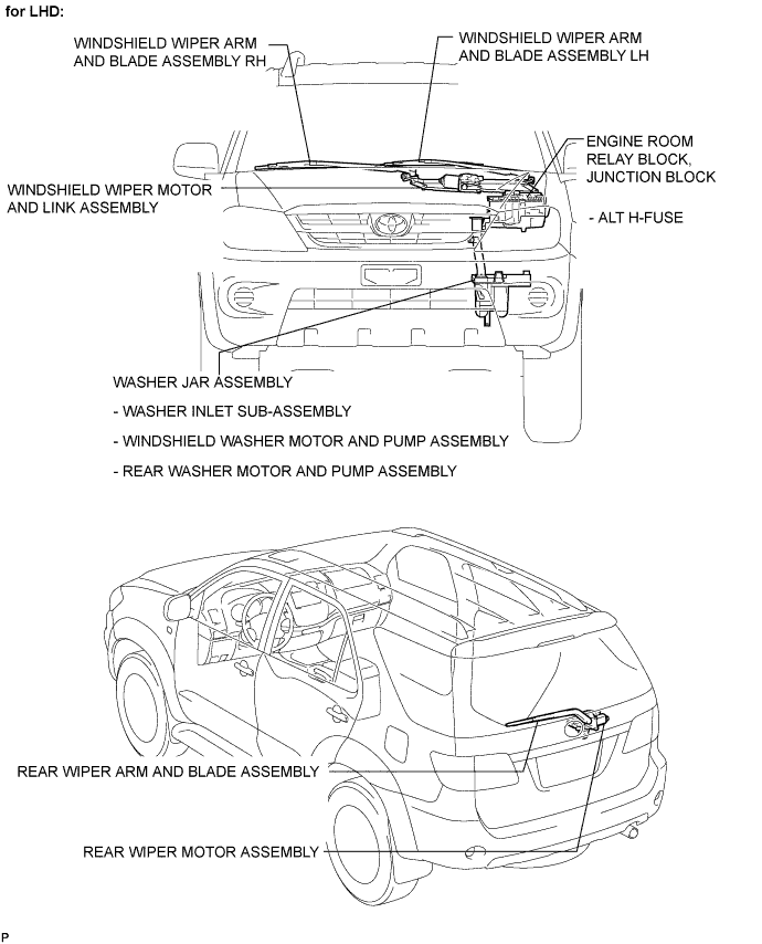 Toyota Fortuner. Ggn50, 60 Kun51, 61 Tgn51 Lan50.Wiper And Washer.Wiper And Washer System.Wiper And Washer System  Parts Location