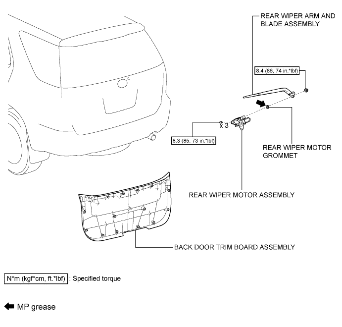 Toyota Fortuner. Ggn50, 60 Kun51, 61 Tgn51 Lan50.Wiper And Washer.Rear Wiper Motor.Rear Wiper Motor  Components