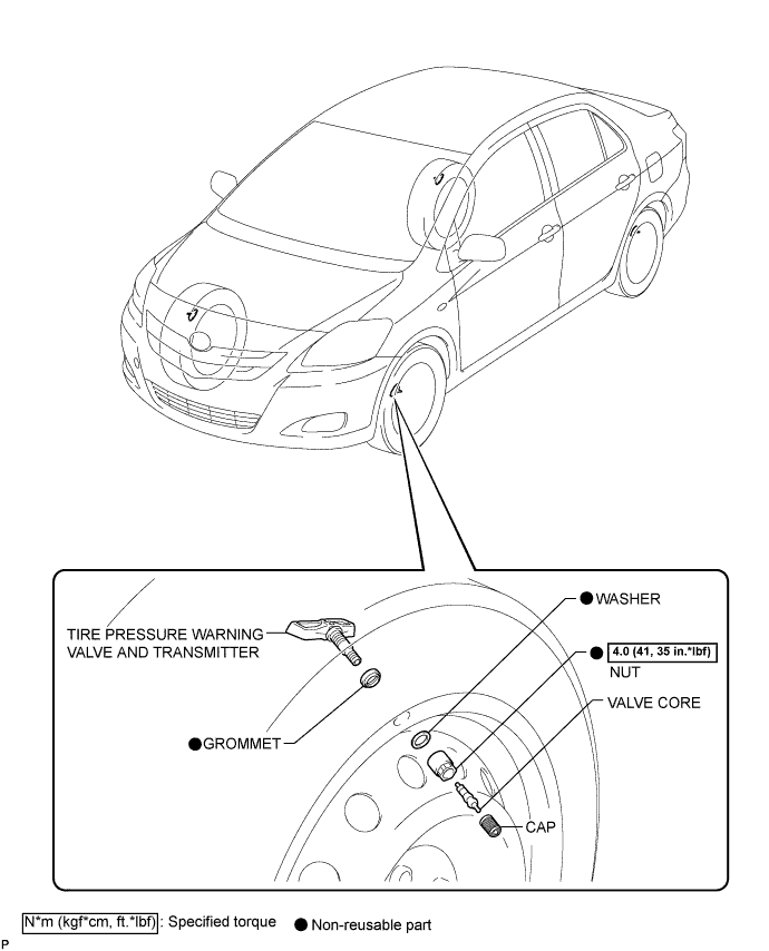 Yaris. Ncp93, 131.Tire Pressure Monitoring.Tire Pressure Warning System (For Sedan).Tire Pressure Warning Valve (For Sedan)  Components