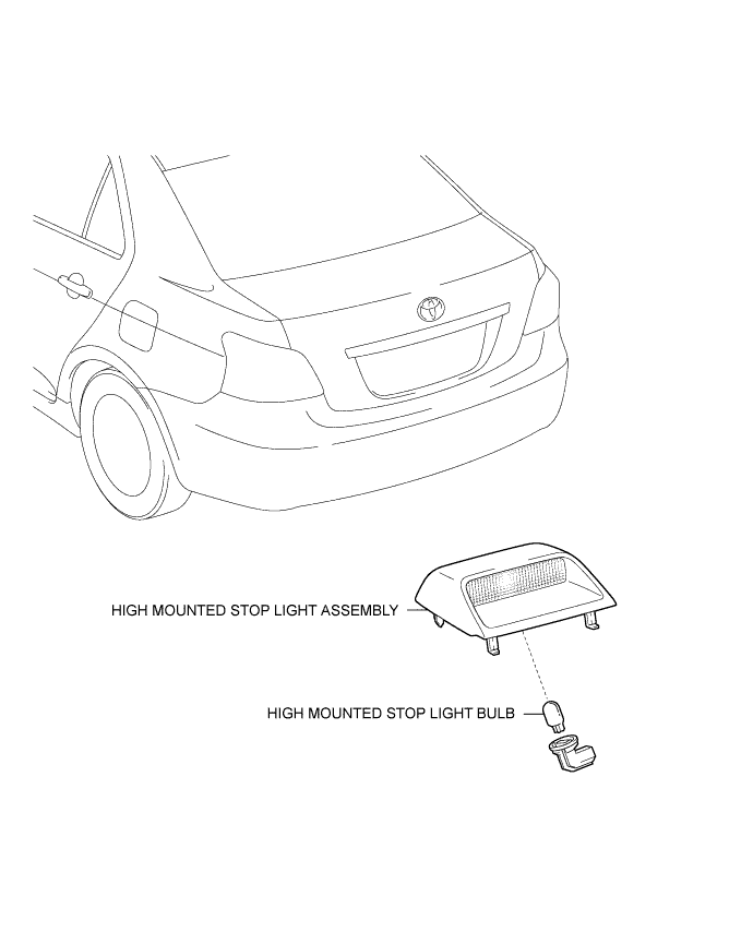 Yaris. Ncp93, 131.Lighting (Ext).Lighting System (For Sedan).High Mounted Stop Light Assembly (For Sedan Without Rear Spoiler)  Components