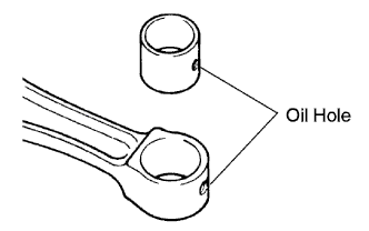 Cylinder block 1GR-FE Replacement. Align the oil holes of a new bush and the connecting rod.