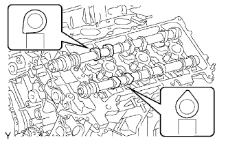 Place the 2 camshafts onto the cylinder head with the cam lobes of the No. 2 cylinder facing each direction as shown in the illustration. Cylinder head gasket 1GR-FE Installation