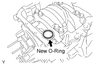 Engine unit 1GR-FE Reassembly. Install a new O-ring to the timing chain cover.
