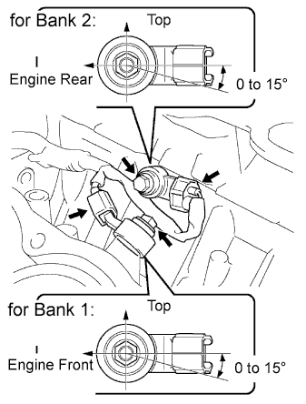 Engine unit 1GR-FE Reassembly. Install the 2 knock sensors with the 2 bolts as shown in the illustration.