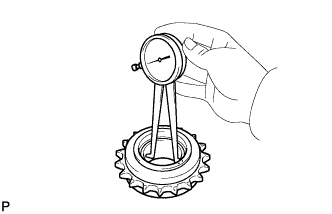 Engine unit 1GR-FE Inspection. Using a caliper gauge, measure the inside diameter of the idle gear.