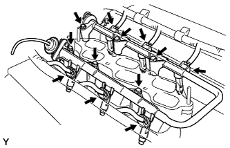 Engine unit 1GR-FE Removal. Disconnect the 6 fuel injector connectors.