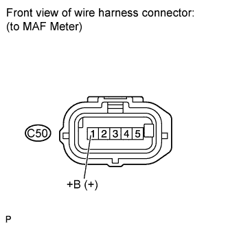 Diagnostic trouble code P0102 P0103 3UR-FE Land Cruiser Disconnect the C50 Mass Air Flow (MAF) meter connector.