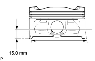 3UR-FE Cylinder block - Inspection. Using a micrometer, measure the piston diameter at a position that is 15.0 mm (0.591 in.) from the bottom of the piston (refer to the illustration).