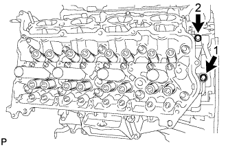 3UR-FE Engine unit - DIsassembly. Uniformly loosen and remove the 2 bolts in the sequence shown in the illustration.