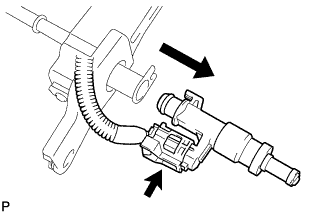 3UR-FE Engine unit - Removal. Remove the fuel injector from the fuel delivery pipe, and then disconnect the injector connector.