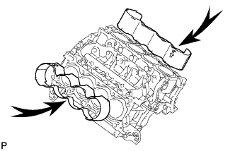 3UR-FE Engine unit - DIsassembly. Remove the 2 water jacket spacers from the cylinder block.
