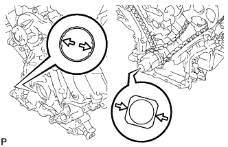 3UR-FE Engine unit - Reassembly. Align the oil pump drive rotor spline and crankshaft as shown in the illustration. Install the spline and chain cover to the crankshaft.