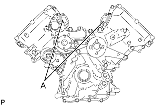 3UR-FE Engine unit - Reassembly. After the installation, if the seal packing has seeped out at the areas labeled A shown in the illustration, wipe it off.