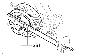 3UR-FE Rear crankshaft oil seal - Installation. Using SST, hold the crankshaft.