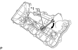 3UR-FE Engine unit - DIsassembly. Bend the 4 ventilation baffle plate claws on the cylinder head cover to an angle of 90° or more.