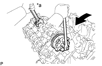 3UR-FE Engine unit - Inspection. Hold the hexagonal portion of the camshaft with a wrench and loosen the bolt.