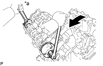 3UR-FE Engine unit - Inspection. Hold the hexagonal portion of the camshaft with a wrench and loosen the bolt.