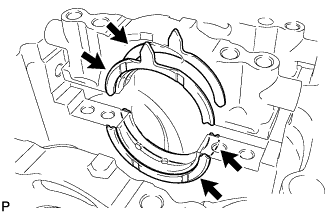 3UR-FE Cylinder block - Disassembly. Remove the thrust washer set from the cylinder block and No. 3 bearing cap.
