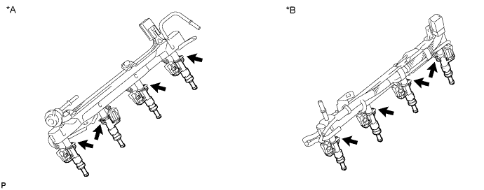 3UR-FE Engine unit - Installation. Check that each injector is installed to the delivery pipe facing the direction shown in the illustration.