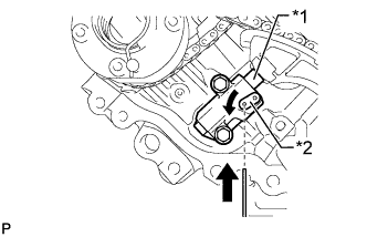3UR-FE Engine unit - DIsassembly. Move the stopper plate counterclockwise to set the lock, and insert a hexagon wrench into the stopper plate hole.