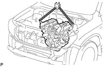 Attach an engine sling device and hang a engine with a chain block. Engine assembly 1GR-FE Removal