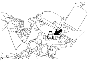 Engine unit 1GR-FE Disassembly. Using a 24 mm deep socket wrench, remove the oil pressure sensor.