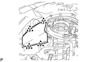 Using a clip remover, remove the 4 clips and fender apron seal. Engine assembly 1GR-FE Removal