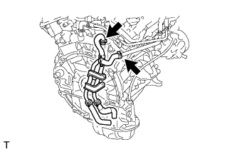Engine unit 1GR-FE Removal. Disconnect the 2 water by-pass pipe hoses and remove the pipe.