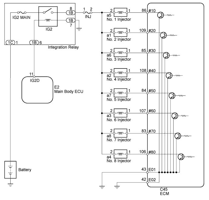 Diagnostic trouble code P0300 P0301 P0302 P0303 P0304 P0305 P0306 P0307 P0308 3UR-FE Land Cruiser Wiring diagram 1