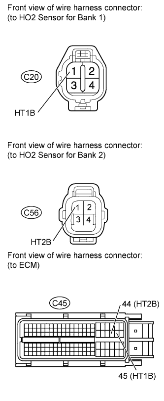 Diagnostic trouble code P0037 P0038 P0057 P0058 3UR-FE Land Cruiser Disconnect the C20 or C56 HO2 sensor connector.