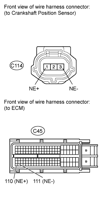 Diagnostic trouble code P0335 P0337 P0338 P0339 3UR-FE Land Cruiser Disconnect the C114 crankshaft position sensor connector.