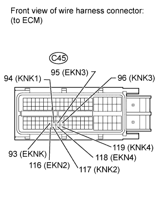 Diagnostic trouble code P0327 P0328 P032C P032D P0332 P0333 P033C P033D 3UR-FE Land Cruiser Disconnect the C45 ECM connector.