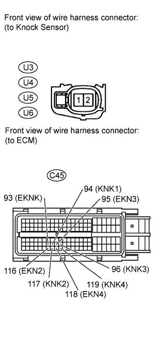 Diagnostic trouble code P0327 P0328 P032C P032D P0332 P0333 P033C P033D 3UR-FE Land Cruiser Disconnect the C45 ECM connector.