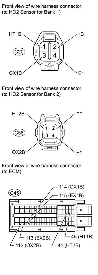 Diagnostic trouble code P0137 P0157 3UR-FE Disconnect the C20 or C56 HO2 sensor connector.