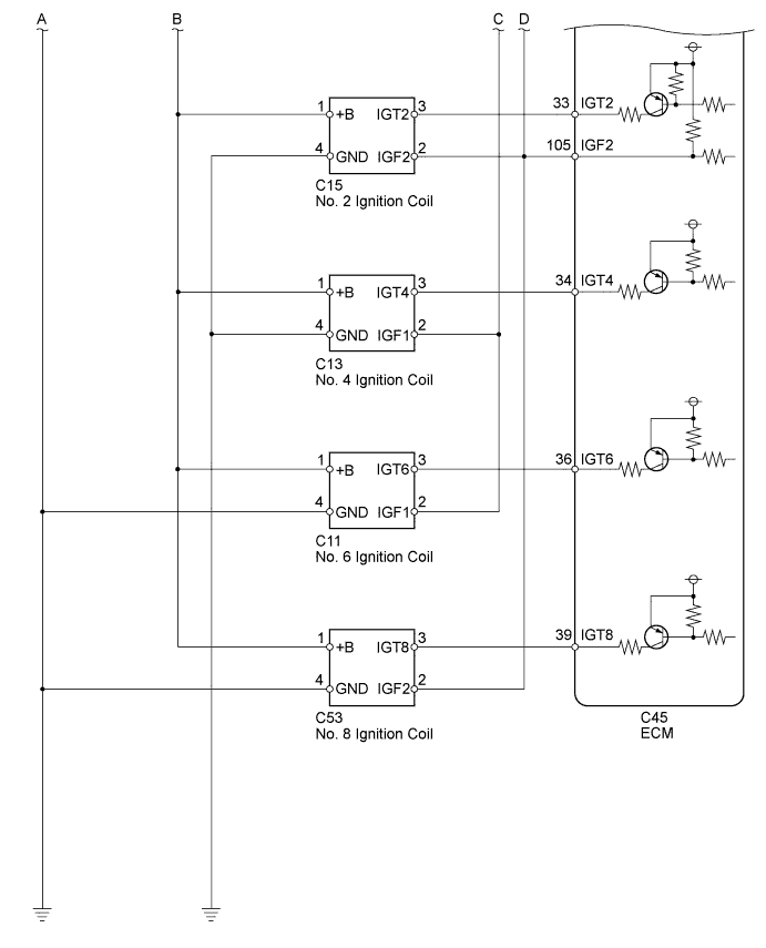 Diagnostic trouble code P0300 P0301 P0302 P0303 P0304 P0305 P0306 P0307 P0308 3UR-FE Land Cruiser Wiring diagram 3