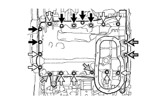 Install the oil pan with the 17 bolts (A, B and C) and 2 nuts. Tighten the bolts and nuts uniformly in several steps. Cylinder head gasket 1GR-FE Installation