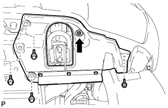 1GR-FE Valve clearance - Adjustment. Push in the clip indicated by the arrow in the illustration to install the fender splash shield.